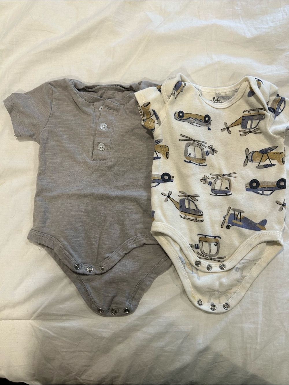 Baby One-Piece Bodysuits Set - Gray & Ivory Helicopter Print